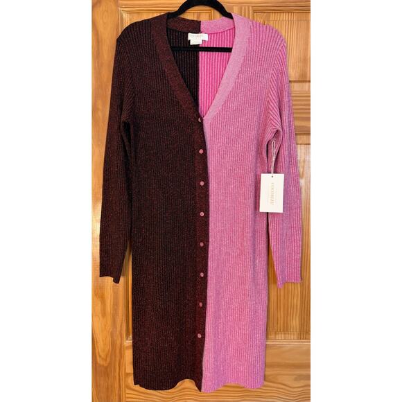 Cocobleu New York Size LG Button Up Knit Pink Red Shimmer Dress NWT - Picture 1 of 7